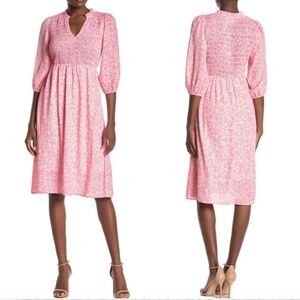 Superfoxx Smocked Midi Dress Floral Hot Pink Women’s Size Small